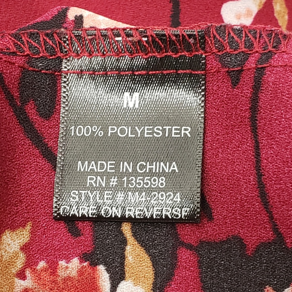 CURE. Womens M Blouse Burgundy Floral Tie Neck Long Sleeve Career Top M4-2924 - Picture 4 of 13